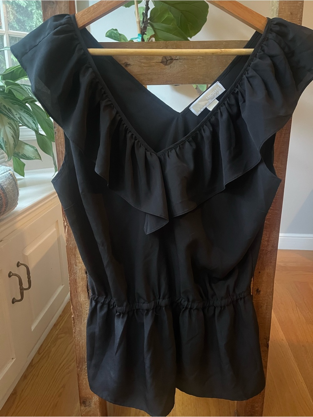 Michael Kors Black Sleeveless Ruffle Neck Blouse